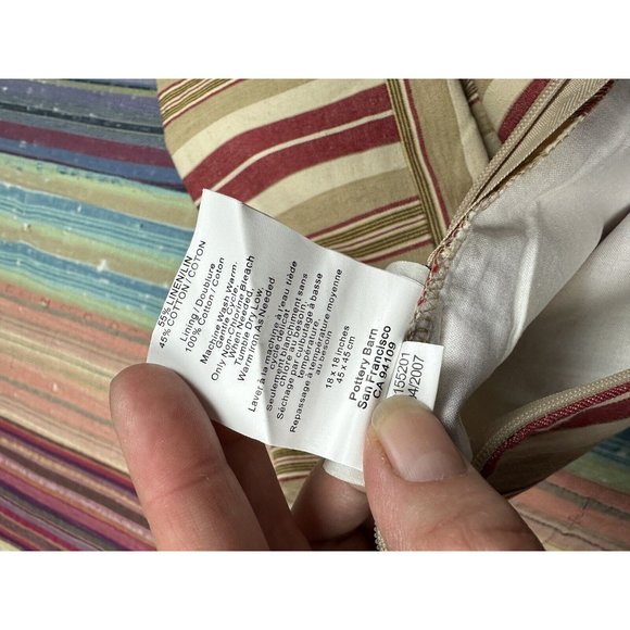 Pottery Barn Red Tan Striped Throw Pillow Cover 18" x 18" Linen Blend Zipper - Picture 5 of 6